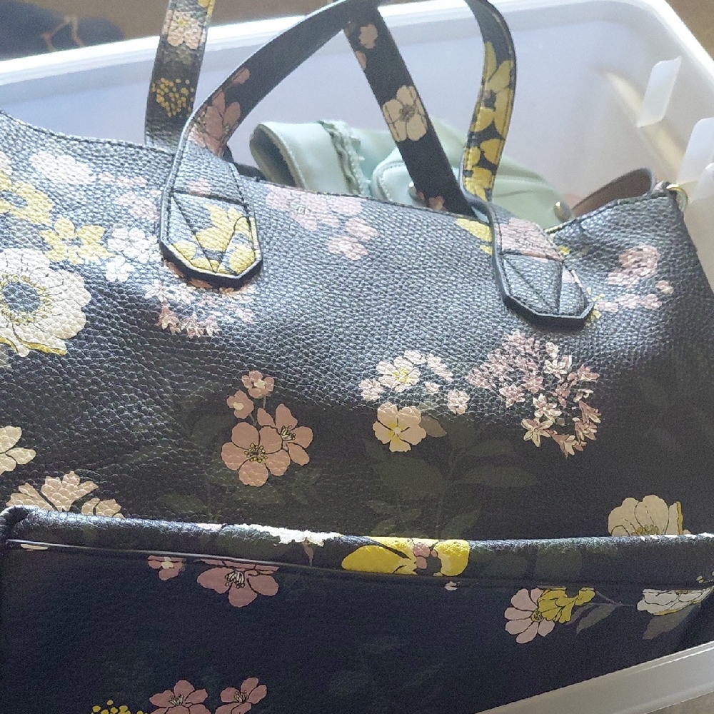 Steve Madden Black Floral Tote Bag